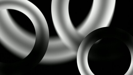 Black gray glowing gradient torus rings, poster banner background 