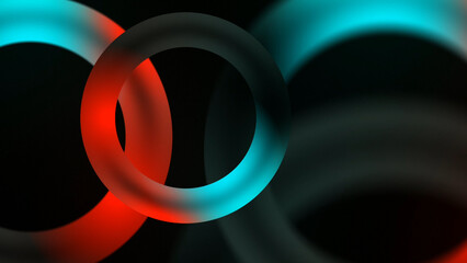Red blue and black glowing gradient torus rings, poster banner background 