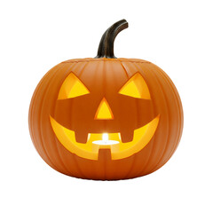 Spooky glowing carved Halloween pumpkin face for the autumn holiday season png isolated on transparent background