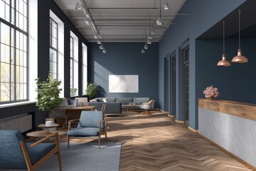 Fototapeta premium Modern, industrial-style office/reception area