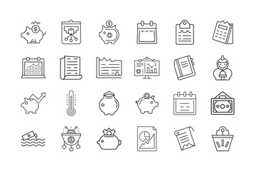 Personal Finance Planning Budgeting Icons Set Savings Investment Money Management Line Vector