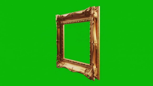 Ornate Golden Picture Frame with Green Screen Background for Easy Digital Integration and Artistic Photo Compositions