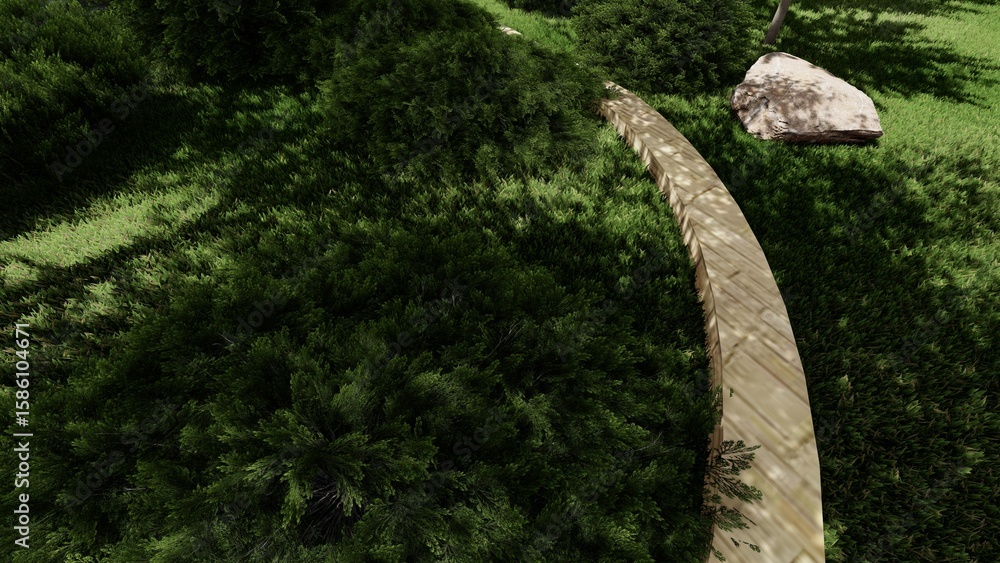 Poster 3d image of the landscape design of the home territory. landscaping of the territory. computer visua