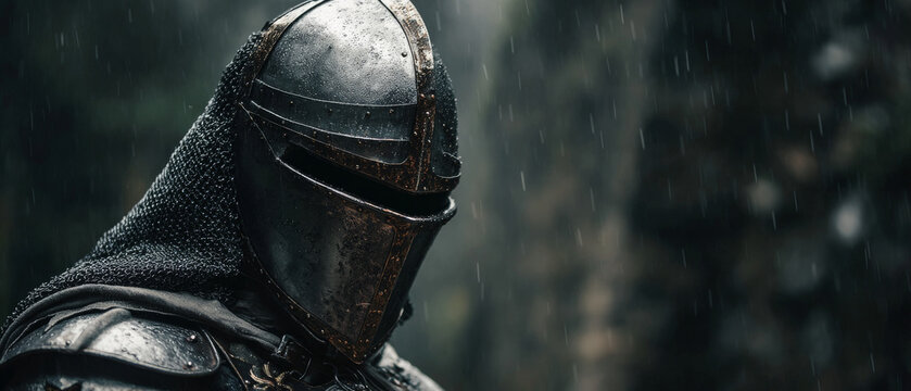 Medieval Knight in Armor Standing in Battle Pose
