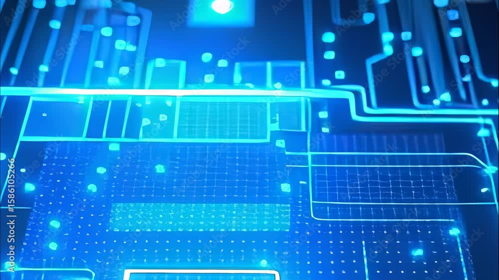 Poster cpu with data on futuristic motherboard processing glowing connections video 4k