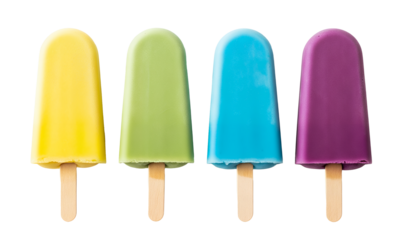Four Colorful Popsicles on Wooden Sticks Isolated on a Black Background