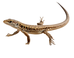 Lizard Mid-Stride on Cracked Desert Ground with Scattered Pebbles, Dynamic Pose, Isolated