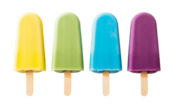 Four Colorful Popsicles on Wooden Sticks Isolated on a Black Background