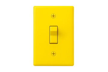 Bright yellow light switch with a glowing effect isolated on transparent background