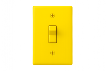 Bright yellow light switch with a glowing effect isolated on transparent background