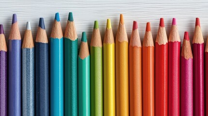 Naklejka premium Colorful Pencils Arranged on Light Surface