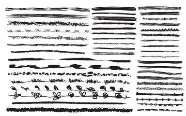 45 hand-drawn black sketch line and border brushes
