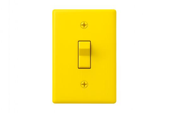 Bright yellow light switch with a glowing effect isolated on transparent background
