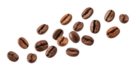 Roasted Coffee Beans Fall on Black Background, PNG Transparent Image