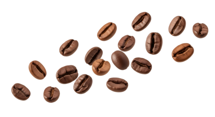 Roasted Coffee Beans Fall on Black Background, PNG Transparent Image