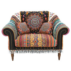 Boho Eclectic sofa chair isolated on transparent background