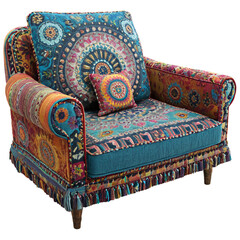 Boho Eclectic sofa chair isolated on transparent background