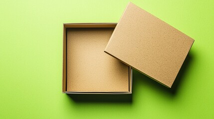 Open cardboard box on a bright green background during the daytime conveys simplicity and potential for storage or organization
