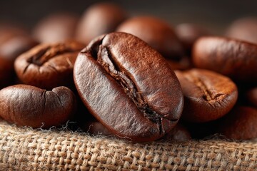 Fototapeta premium Roasted coffee beans with visible textures and natural cracks
