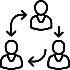 Staff rotation outline icon with circular arrows illustrating workforce change and collaboration