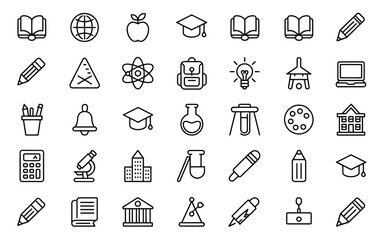 Naklejka premium Collection of Educational Icons Representing a Wide Range of Subjects, School Events, and Classroom Tools for Effective Use in Teaching Materials and Academic Projects