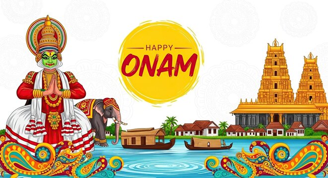 Happy Onam with creativeVector illustration  for and beautiful design illustration in a creative poster background.
