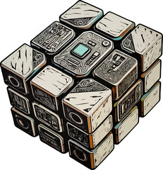 3D cube made of spheres representing money and financial success