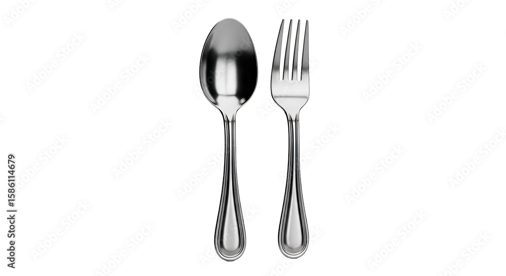 Poster shiny spoon and fork on transparent background