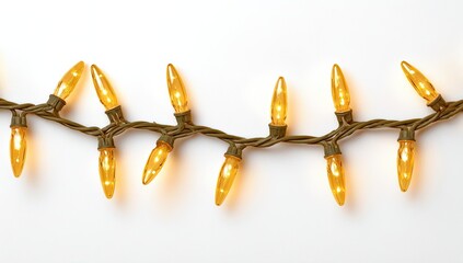 Warm yellow string lights on white background