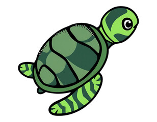 Naklejka premium Cute Cartoon Sea Turtle Swimming, Isolated on Transparent Background
