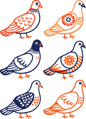 vector set silhouette of dove, pigeon (artwork 1).set of birds .