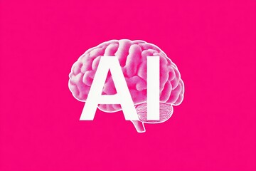 simple colourful icon of a brain with big text "AI" overlaid. On a bright pink background, generated image