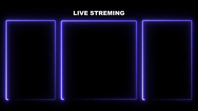 Live streaming blue neon text frame animation, glowing box frame for live streaming and gaming templates animated.4k video