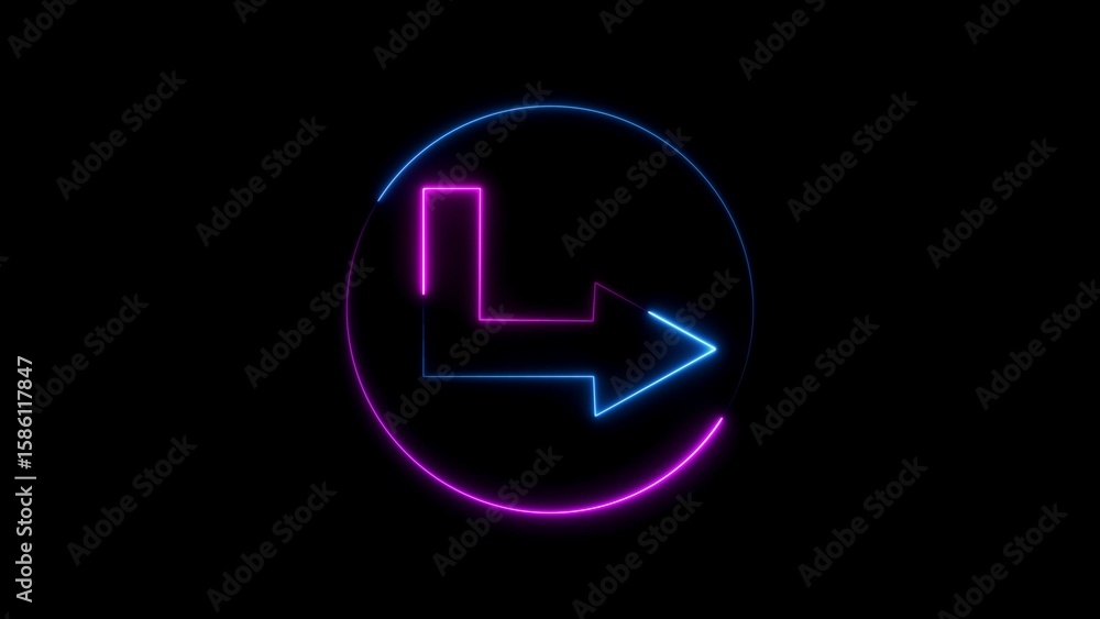 Poster neon arrow symbol within a circle with modern design for directional branding
