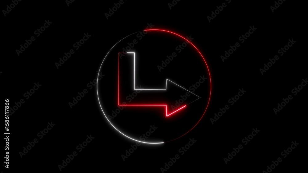 Poster glowing neon arrow pointing right inside a circle with a modern technological design