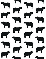 Vector seamless pattern of flat capybara silhouette isolated on white background