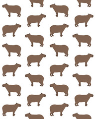 Vector seamless pattern of flat hand drawn capybara isolated on white background