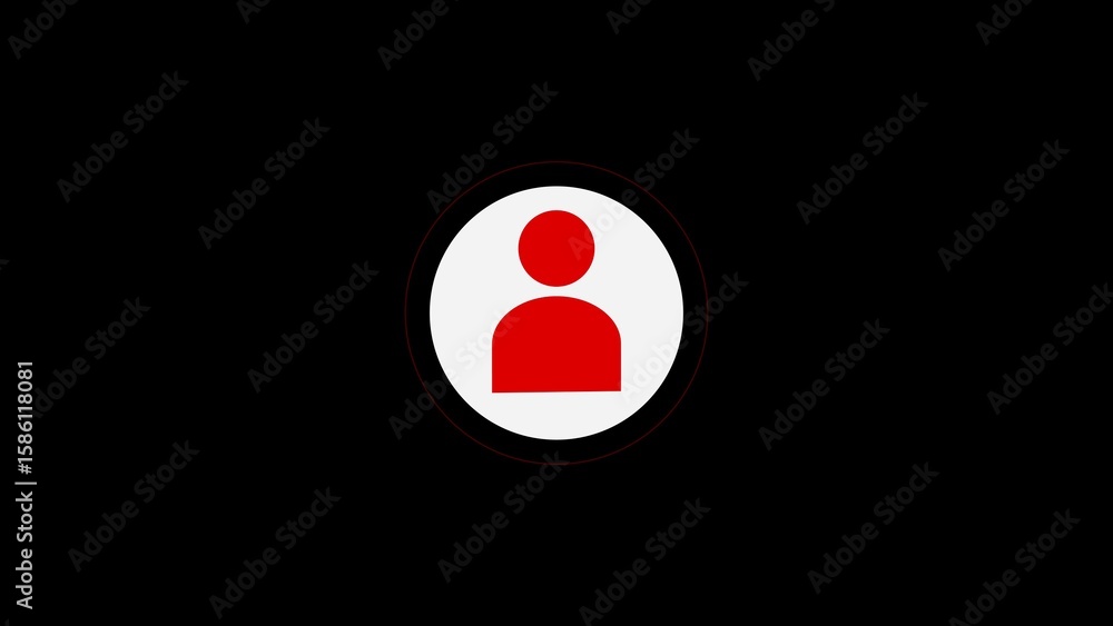 Poster minimalist red person icon within a white circle on a black background for user identification