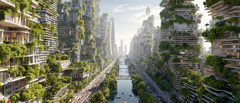 Futuristic Dystopian City with Eco Elements