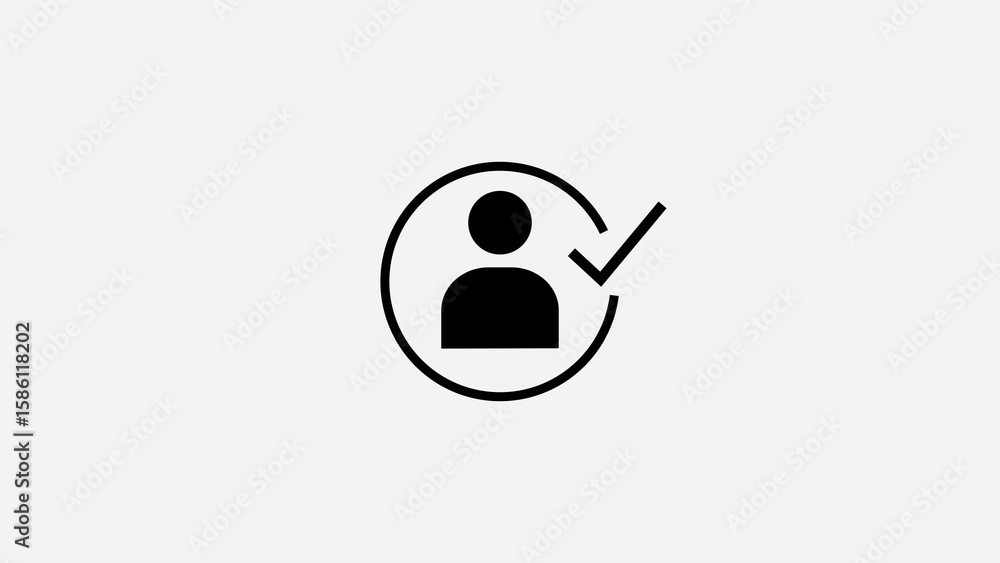 Poster approved user profile with checkmark icon for verification or confirmation illustration