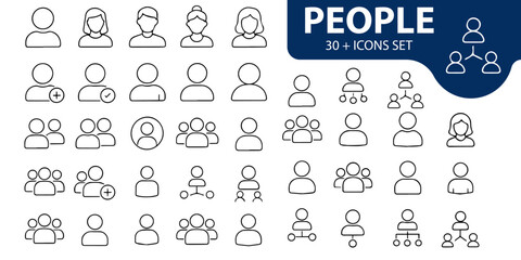 People Line Icons, User, Profile, Team, Crowd, Human Silhouette, Editable Formats: AI, EPS, PNG, Ideal for Both UI and Print Media Use
