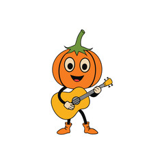 Pumpkin Character Playing Guitar in Fun Vector Art