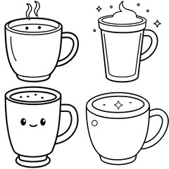 Obraz premium Cute Coffee Mug Sketch Outline Vector - Black and White Coloring Page Icon