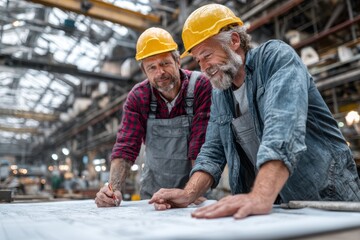 construction workers at work in warehouse
