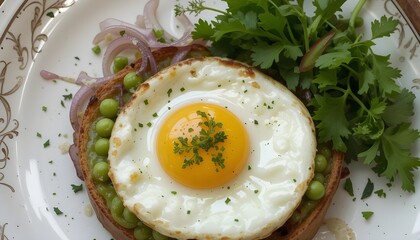 Fried Egg and Pea Toast with Red Onion and Parsley