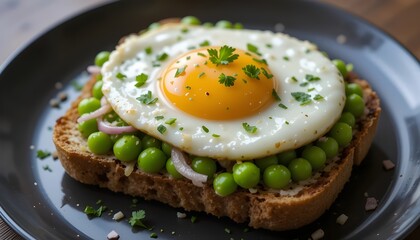 Fried Egg and Pea Toast with Red Onion and Parsley