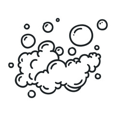 Hand-drawn soap bubbles and foam with floating spheres in monochrome style. Hand draw vector illustration