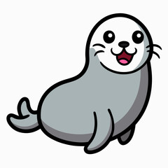 Happy gray seal cartoon illustration smiling