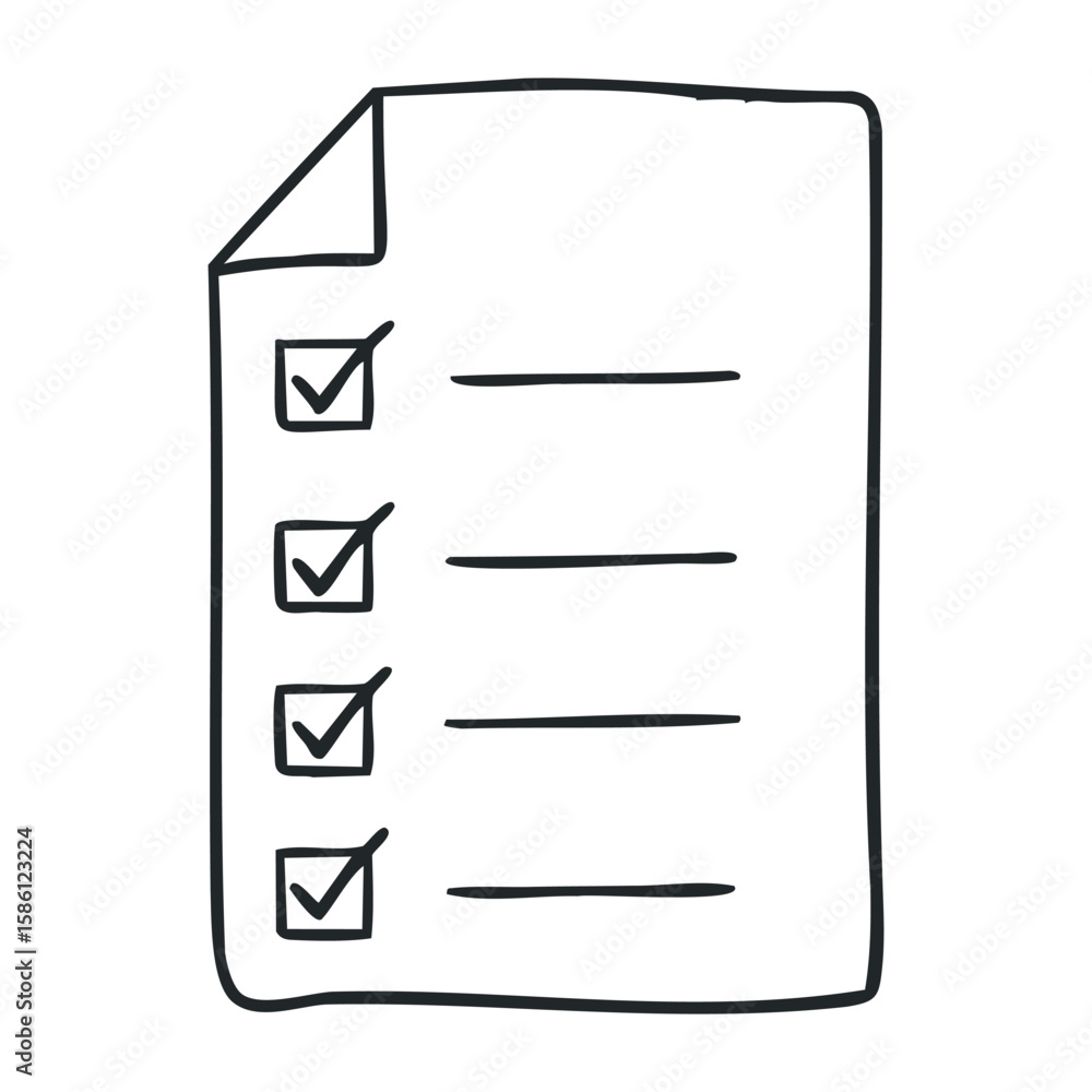 Poster hand-drawn checklist with checked boxes on plain paper. hand draw vector illustration