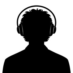 Person wearing headphones silhouette back listening